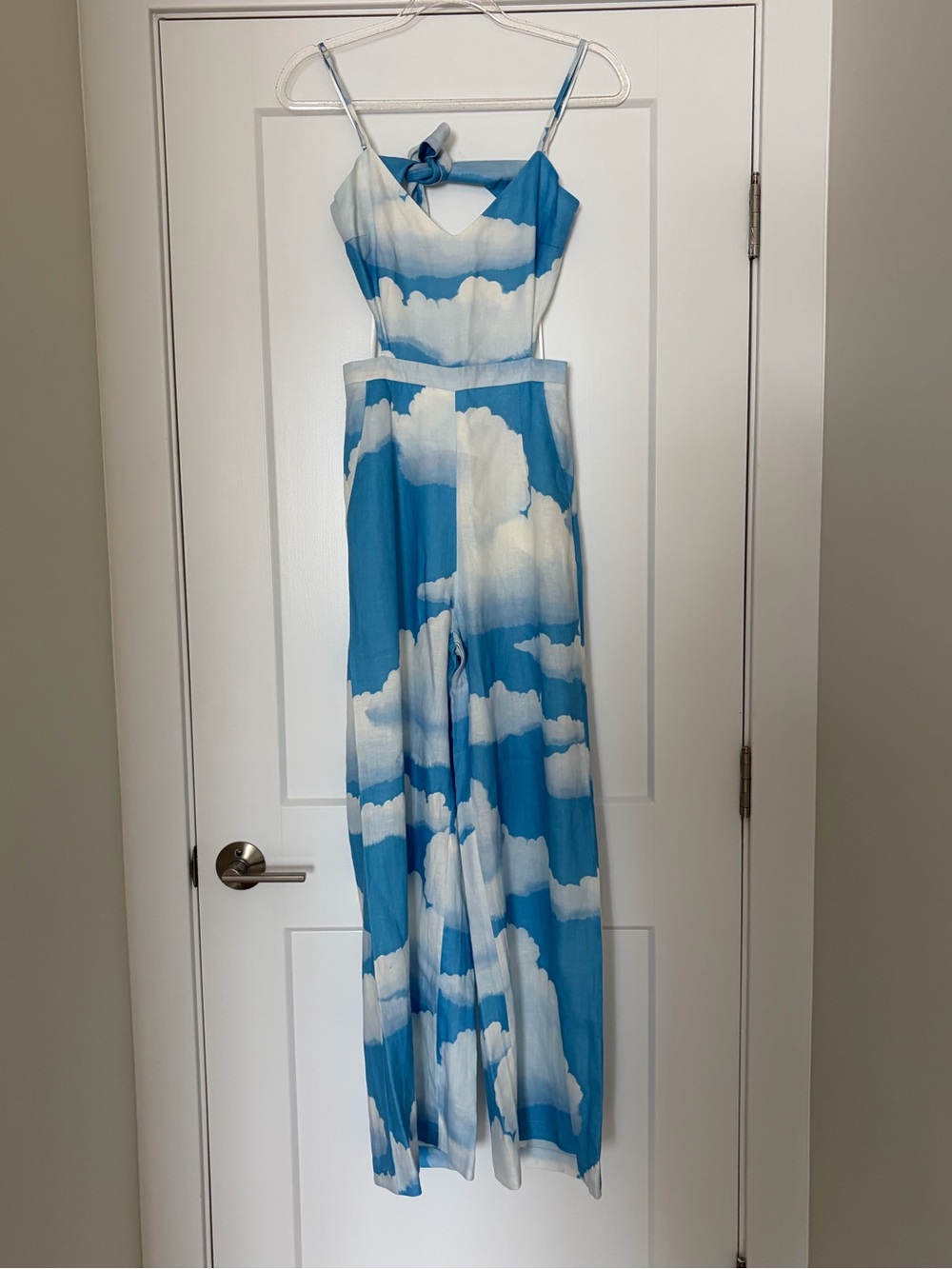 Mara Hoffman Blue & White Cloud-Print Spaghetti-Strap Jumpsuit - Picture 2 of 4